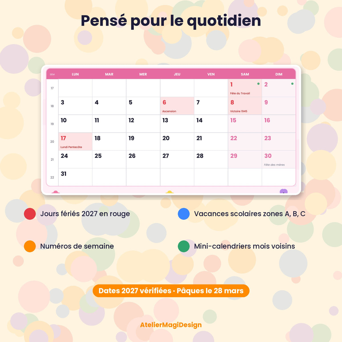 Calendrier photo 2027 coloré à imprimer (PDF, 12 cadres photo)